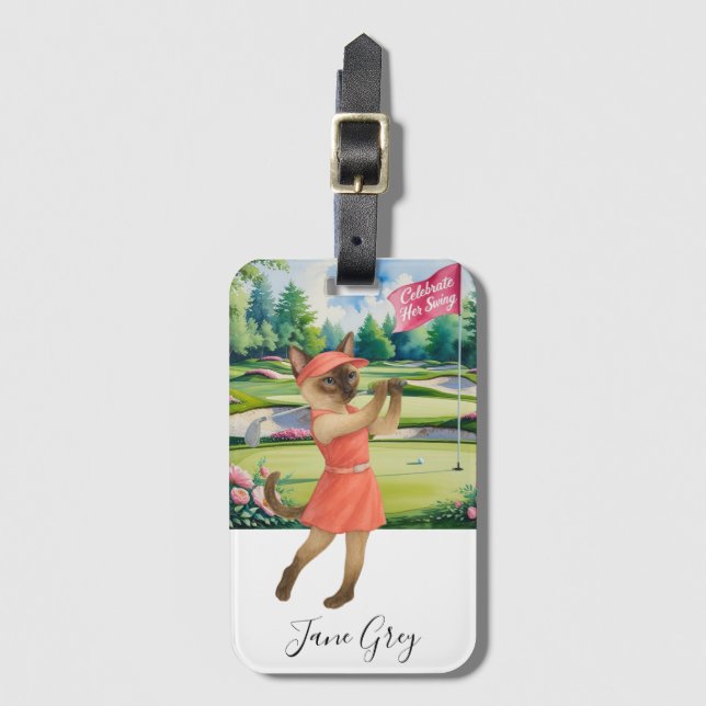 Golf Woman Tournament for Siamese Cat Golfer Bagagebricka (Framsida vertikal)
