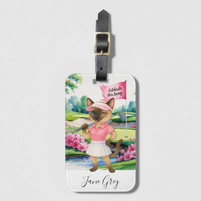Golf Woman Tournament for Siamese Cat Golfer Bagagebricka (Framsida vertikal)