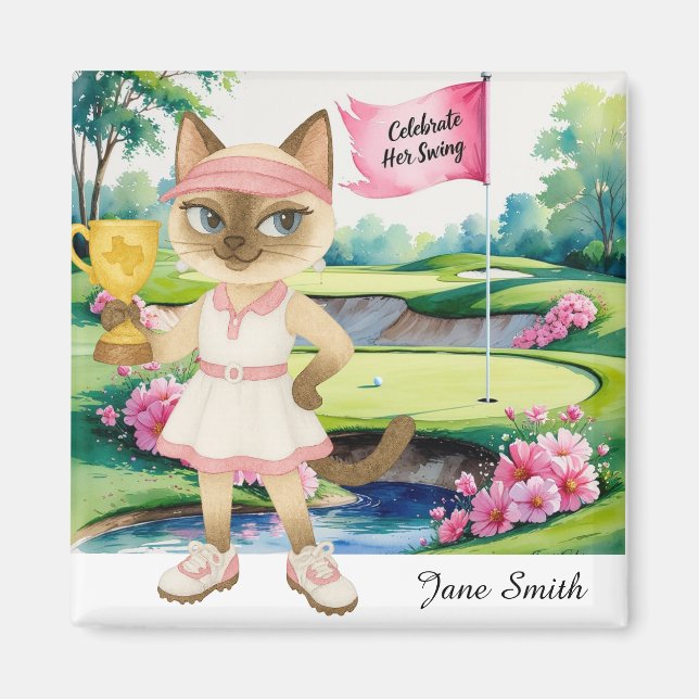 Golf Woman Tournament for Siamese Cat Golfer Magnet (Framsidan)