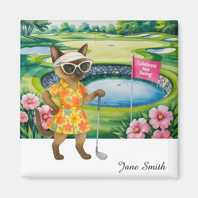 Golf Woman Tournament for Siamese Cat Golfer Magnet (Framsidan)