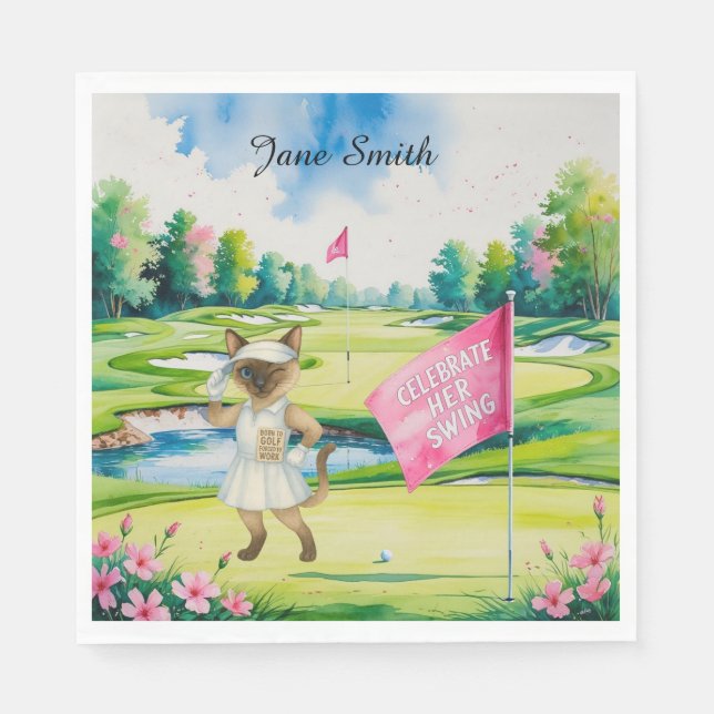 Golf Woman Tournament for Siamese Cat Golfer Pappersservett (Framsidan)