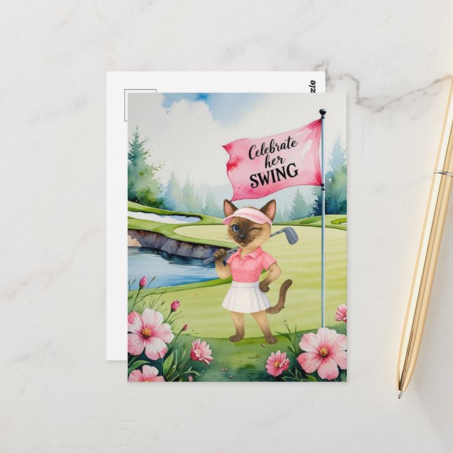 Golf Woman Tournament for Siamese Cat Golfer Vykort (Fram/Back In Situ)