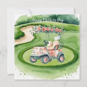 Golfa på mors dag med golfcart och blommor kort