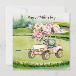Golfa på mors dag med golfkärra och blommor kort