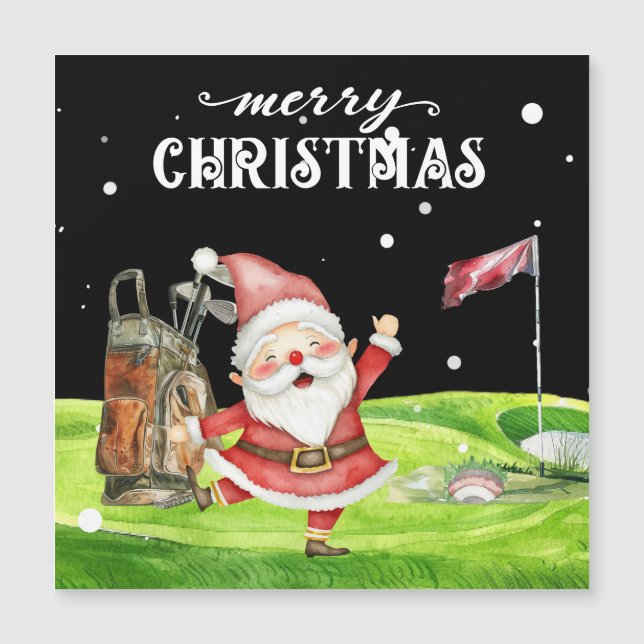 Golfande jultomten med golfbollar på green (Framsida)