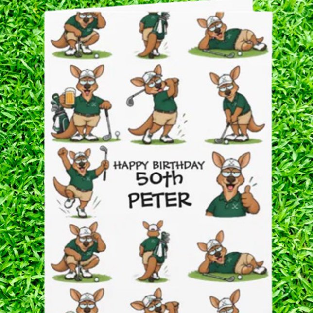 Golfande känguru-tema firande  kort (Imagine opening a card and being greeted by a cheeky kangaroo in mid-golf swing)