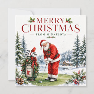 Golfande tomte jultomten golfar i Minnesota på grö Julkort
