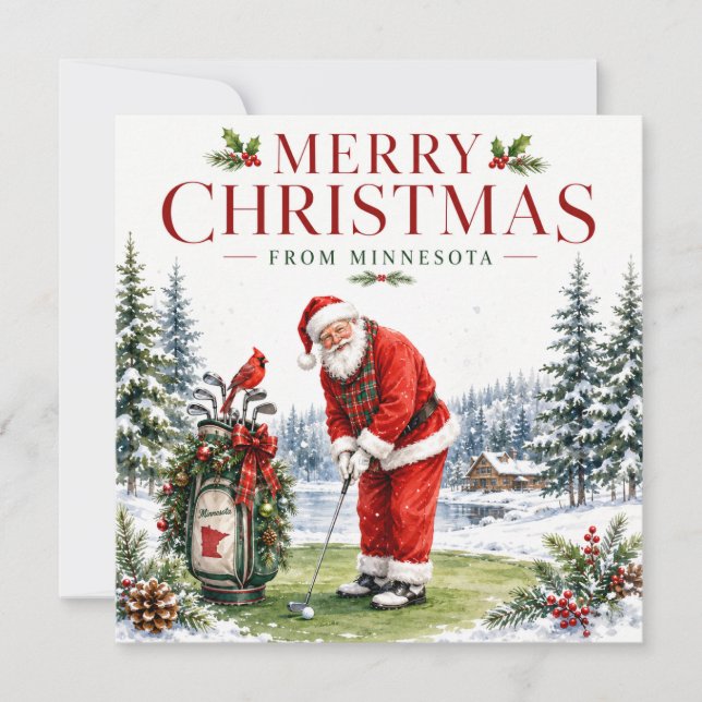 Golfande tomte jultomten golfar i Minnesota på grö Julkort (Framsida)