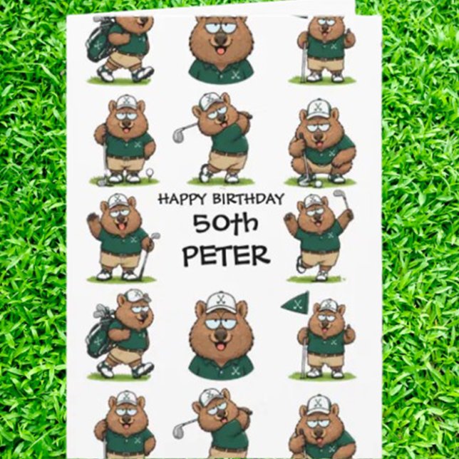 Golfande Wombat-tema firande  Kort (Wombat Celebration Card combines adorable art with cheeky,)