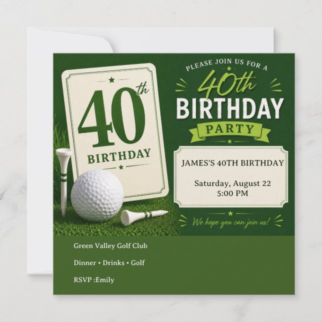Golfare 40-årsdag inbjudan till födelsedagsfest (Framsida)