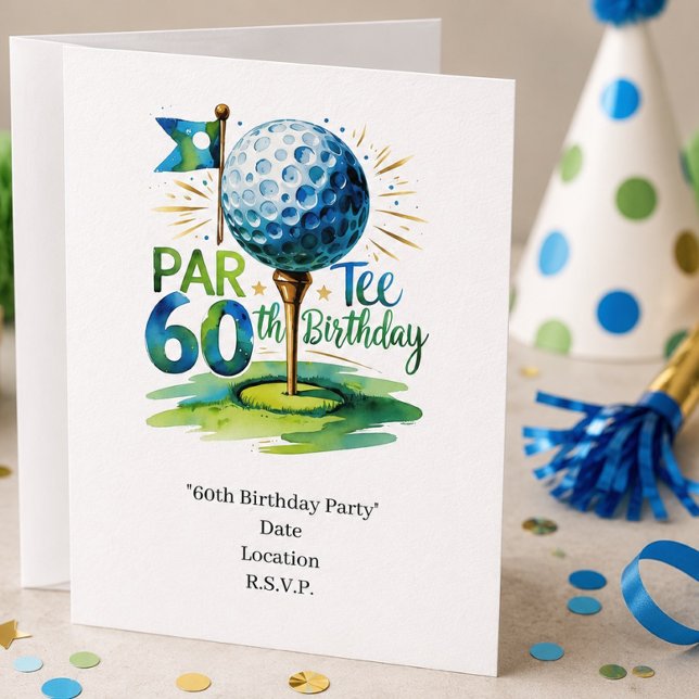 Golfare 60-årsdag med golfboll på tee inbjudningar (Skapare uppladdad)