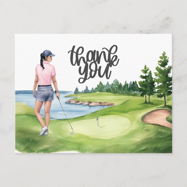 Golfare Kvinna på golfbana akvarell Vykort (Framsida)