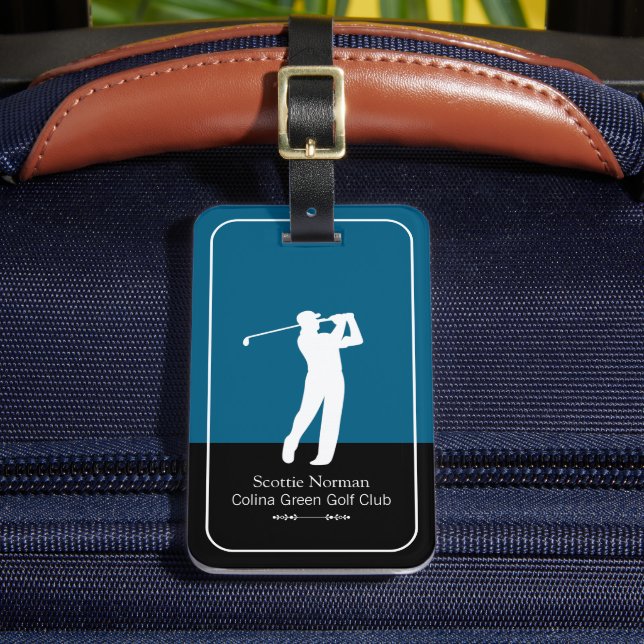 Golfare Man med golfklubba Elegant blå Bagagebricka (Framsida Insitu 2)