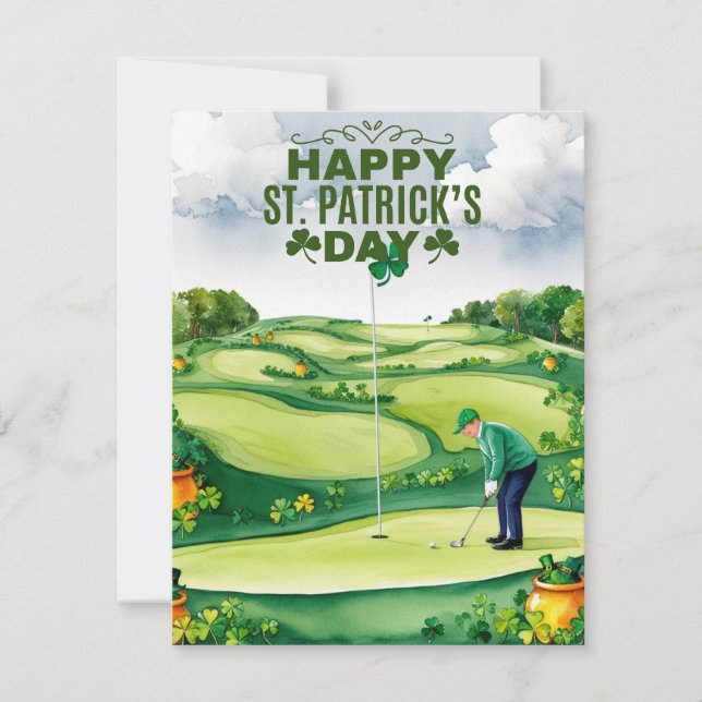 Golfare med öl och shamrock St. Patrick's Day Julkort (Framsida)