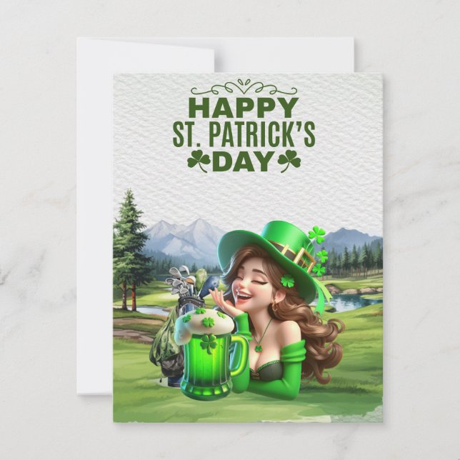 Golfare med öl och shamrock St. Patrick's Day Julkort (Framsida)