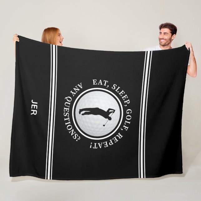 Golfare Modern idrottsmonogram Golfproffs Svart Vi Fleecefilt (På plats)