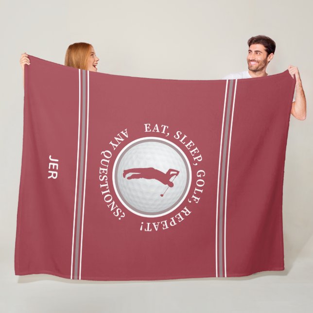 Golfare Moderna Sport Monogram Golfboll Röd Grå Fleecefilt (På plats)