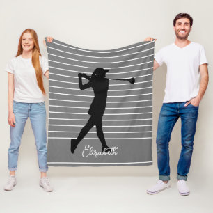 Golfare Silhuett Kvinnlig Monogram Namn Grå Svart Fleecefilt