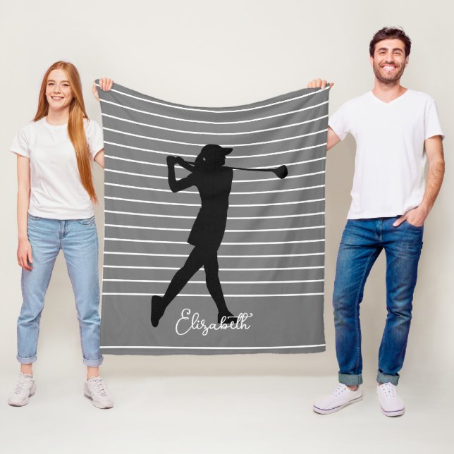 Golfare Silhuett Kvinnlig Monogram Namn Grå Svart Fleecefilt (På plats)