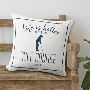Golfare Sport Citat Monogram Vit & Blå Kudde