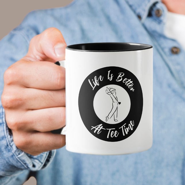 Golfare Tee Tid Humor Roligt Sport Puns Svart Vit Mugg (Golfer Tee Time Humor Funny Mens Sports Pun Black White Mug)