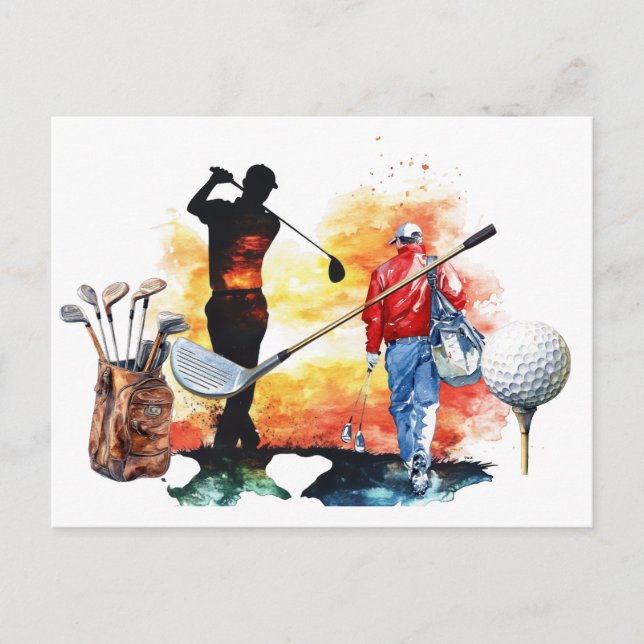 Golfare Tee Time Herr Basic T-Shirt Vykort (Framsida)