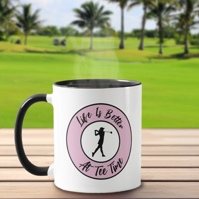 Golfare Tee Time Sporthumor Rolig Puns Rosa Svart Mugg (Cute Golfer Tee Time Sports Humor Funny Pun Pink Black Mug For Her)