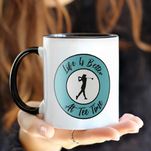 Golfare Tee Time Sporthumor Rolig Puns Teal Svart Mugg