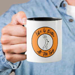 Golfaree Tid Humor Roligt Sport Puns Svart Orange Mugg