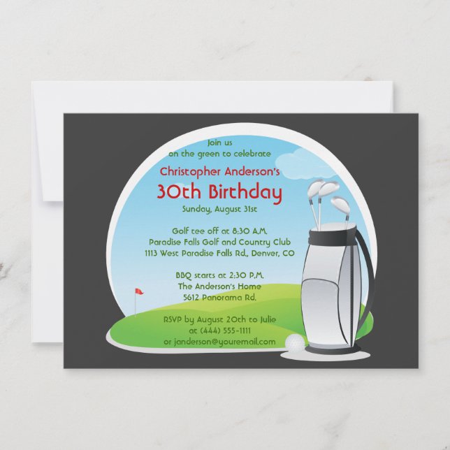 GolfareGolfgolfspelet hänger lös och klubbar 30års Inbjudningar (Framsida)