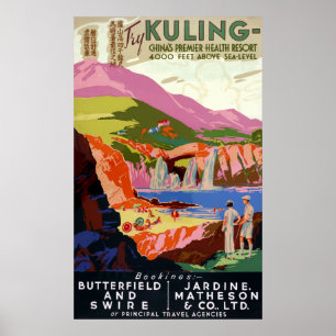 Golfaren för den vintageKuling chinan och landskap Poster