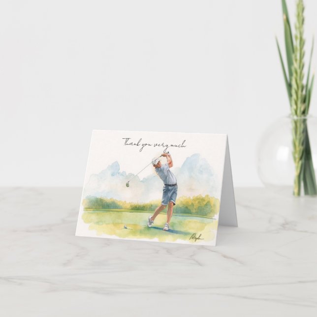 Golfaren golfar på banan  tack kort (Framsida)