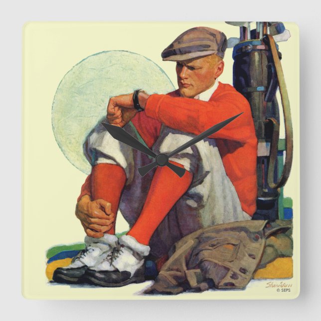 Golfaren höll att vänta fyrkantig klocka (Framsida)