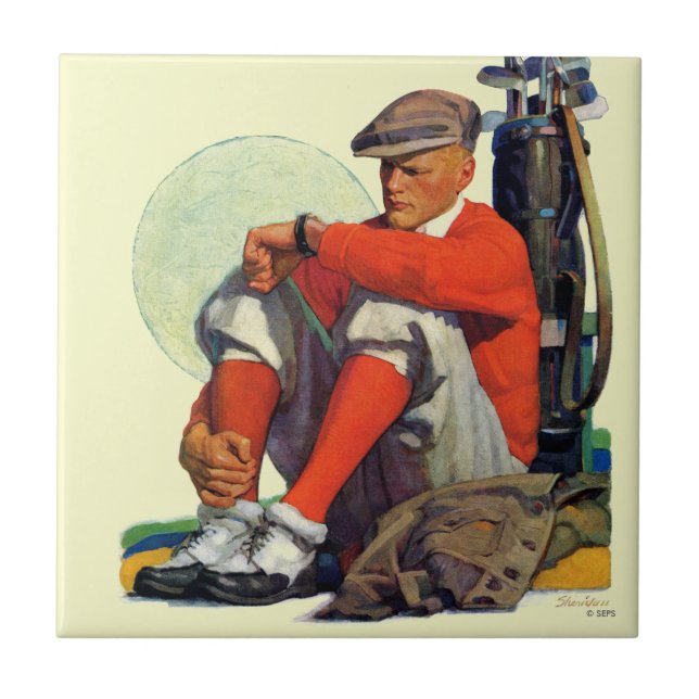 Golfaren höll att vänta kakelplatta (Framsidan)