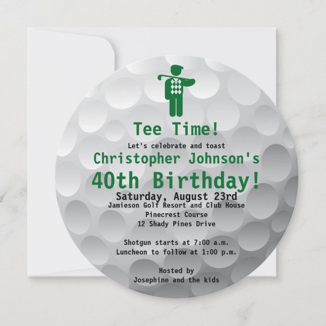 Golfball Grönt Golf 40:e födelsedagsinbjudan Inbjudningar (Framsida)