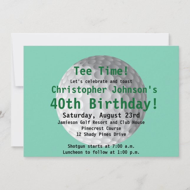 Golfball Grönt Golf 40:e födelsedagsinbjudan Inbjudningar (Framsida)