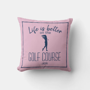 Golfbana Golfare Citat Initialer Rosa Blå Kudde