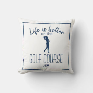 Golfbana Golfare Citat Initialer Vit Blå Kudde
