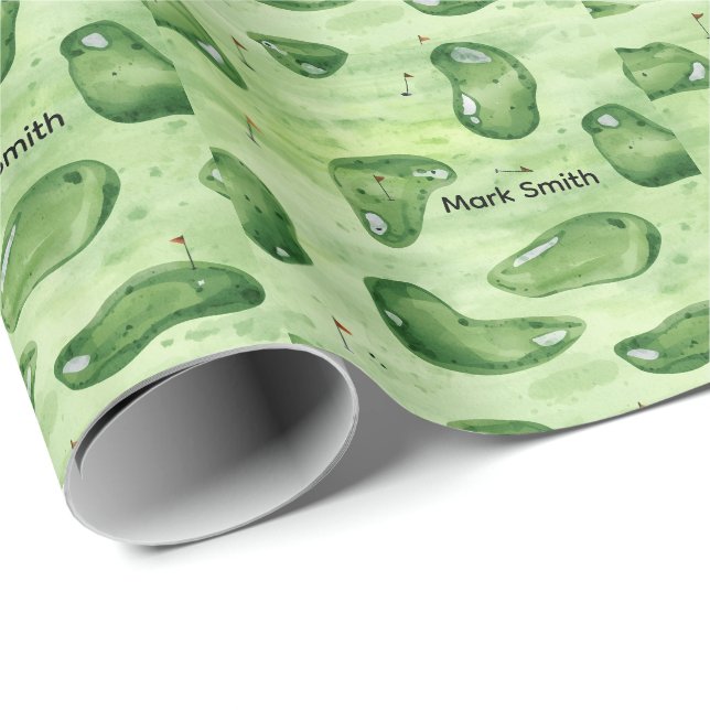 Golfbana putting green med röd flagga presentpapper (Rullad Hörn)