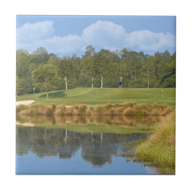 Golfbanan på grönten belägger med tegel kakelplatta (Framsidan)