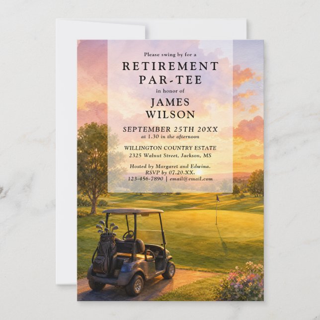 Golfbils pensionsfest firande inbjudningar (Framsida)