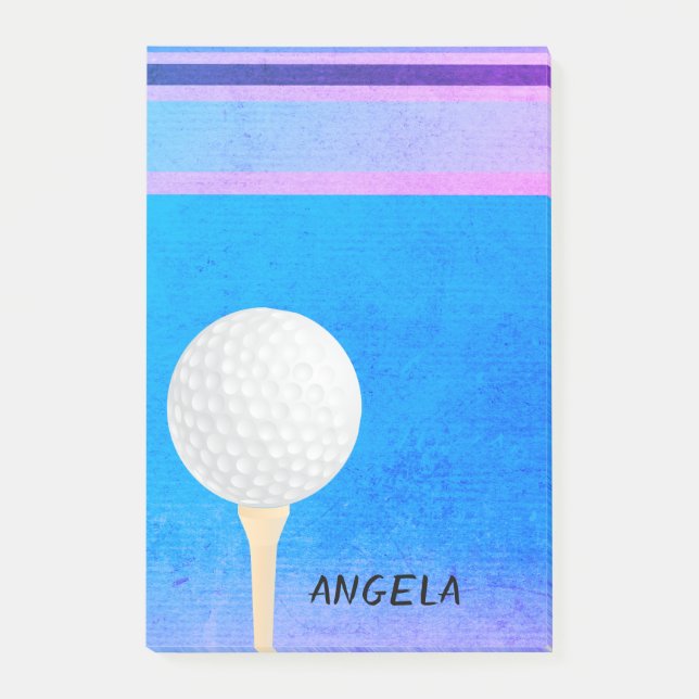 Golfblått boll, färgat modernt rand för golfträd post-it block (Framsida)