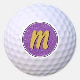 Golfboll Anpassningsbar Monogram Lila & Guld Runt Klistermärke