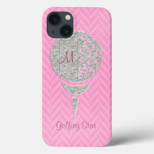 Golfboll för Monogramsilverglitter på rosa sparre