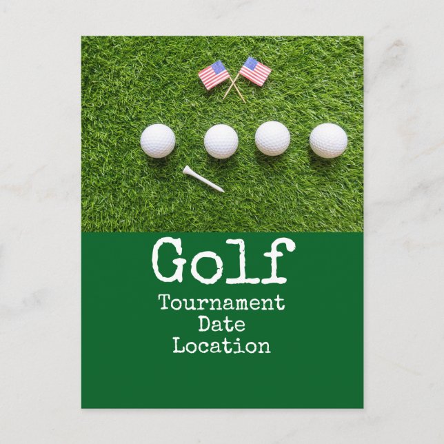 Golfboll med amerikansk flagga golfturnering vykort (Framsida)