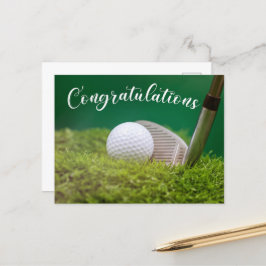 Golfboll med golfklubba Grattis golfspelare Meddelande Vykort