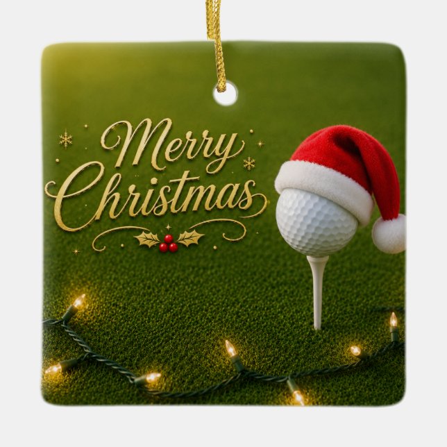 Golfboll med jultema  julgransprydnad keramik (Framsida)
