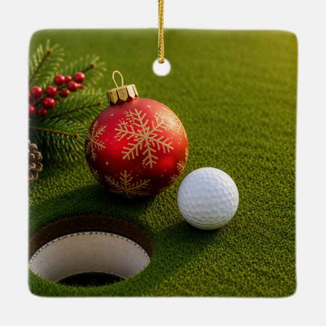 Golfboll med jultema  julgransprydnad keramik (Baksida)