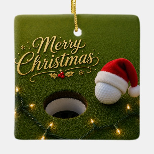 Golfboll med jultema  julgransprydnad keramik (Framsida)