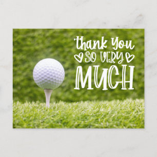 Golfboll med Tack så mycket på grönt gräs Vykort